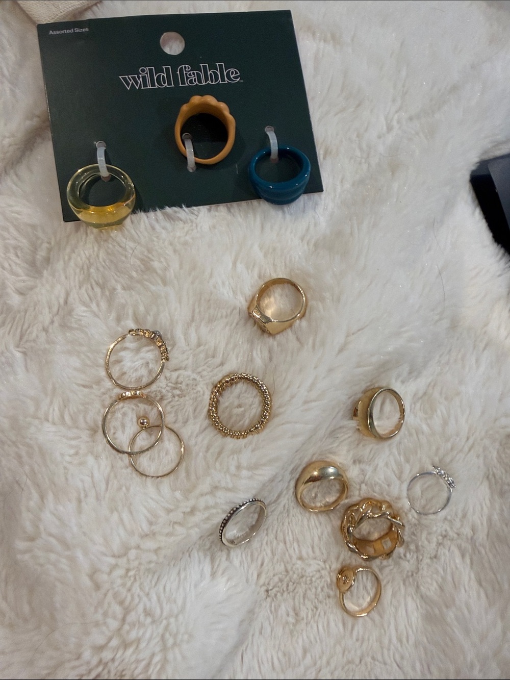 wild fable Gold Tone & Teal Accent Mixable Ring Set